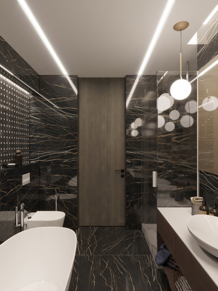 Ванная в темных тонах. Визуализация