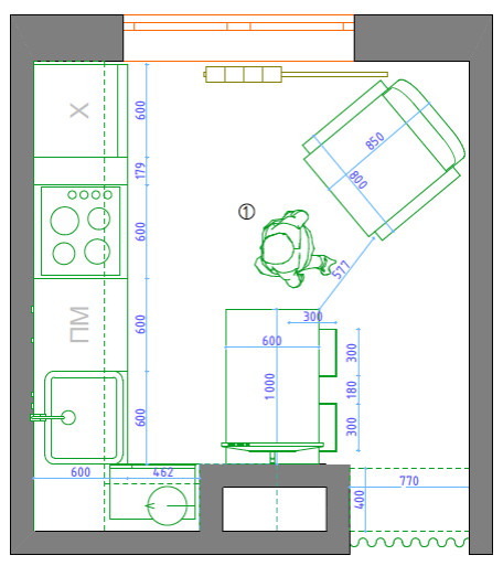 План кухни с размерами