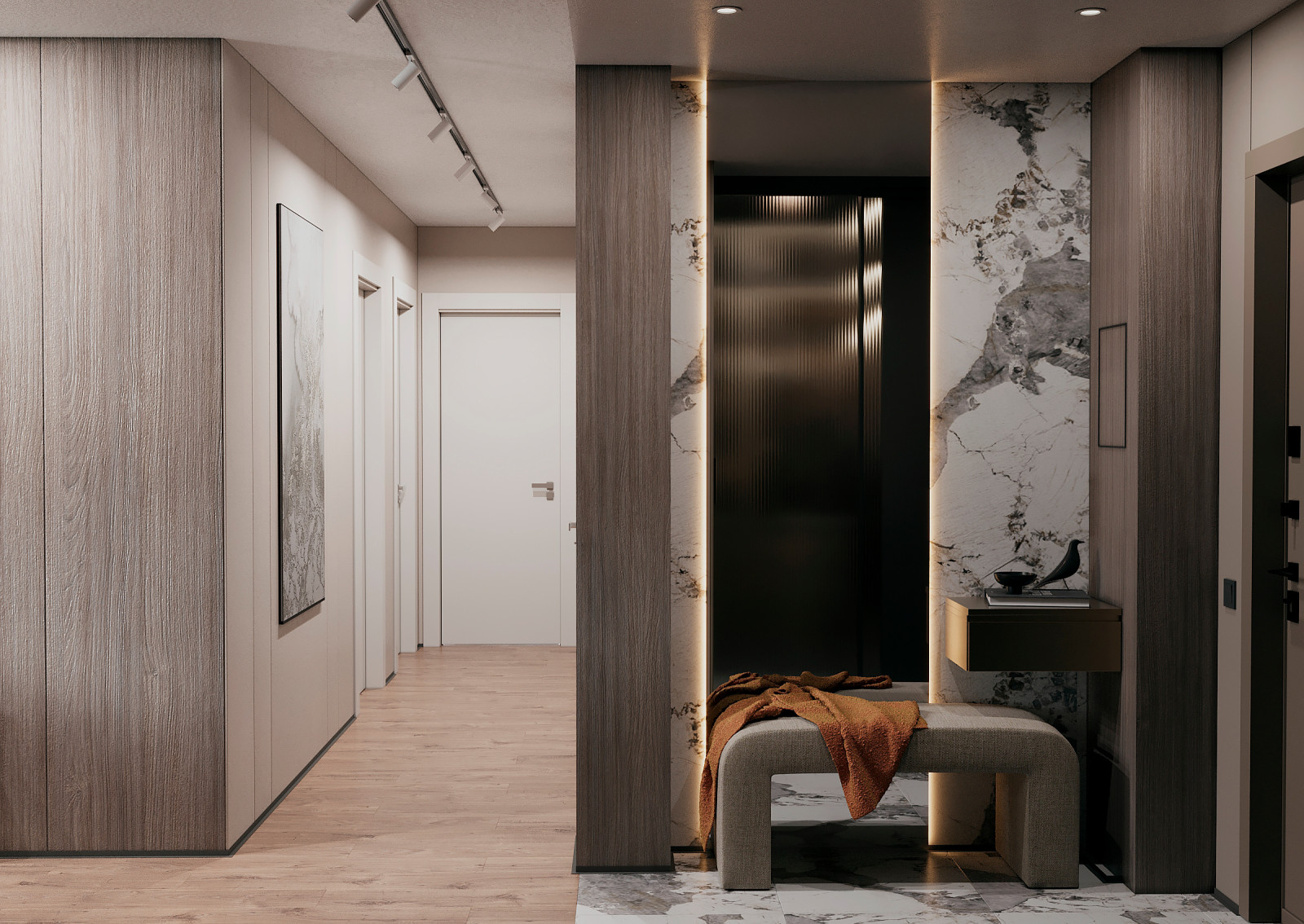 Прихожая-гардеробная в квартире в ЖК "Discovery Residence" Екатеринбург