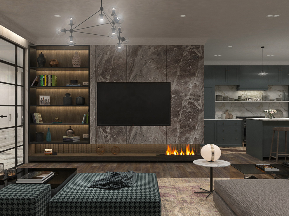 Гостиная, кухня и полноценная столовая в одном помещении