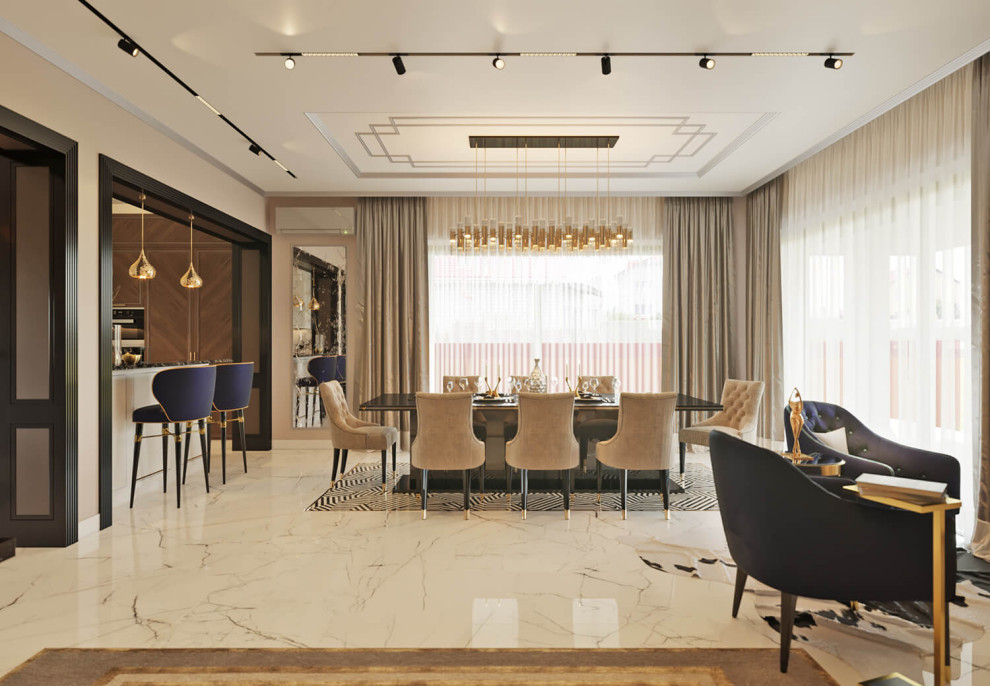 Дизайн интерьера одноэтажного жилого дома в стиле арт-деко