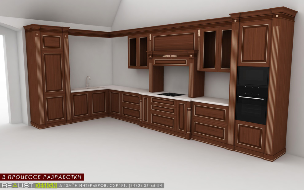 Разработка дизайна кухни для выполнения её из массива