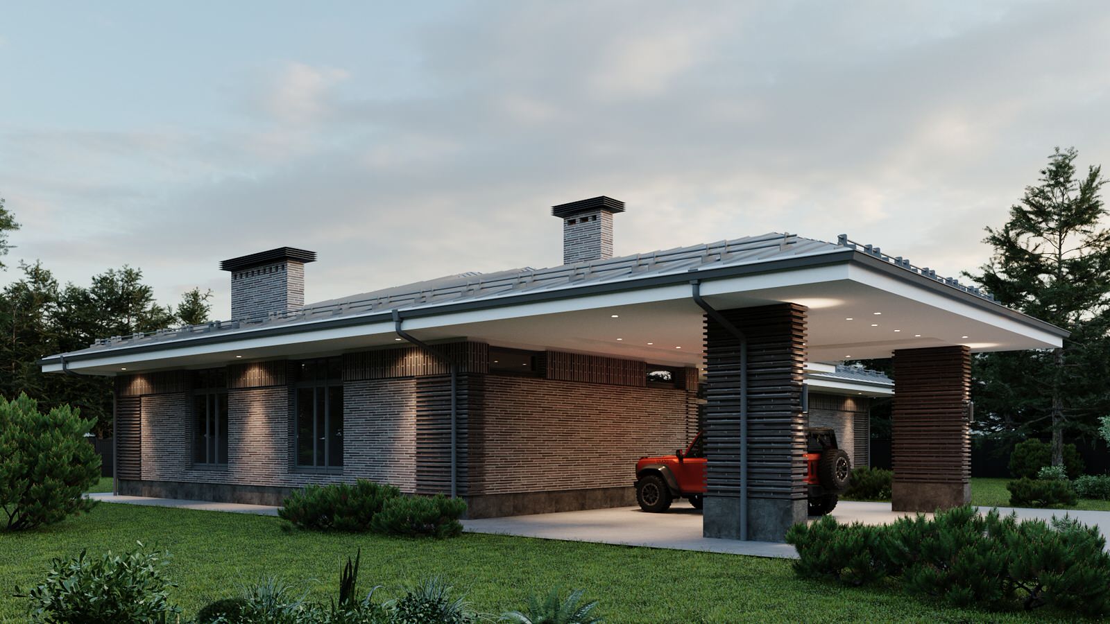 одноэтажный дом в живописном мест