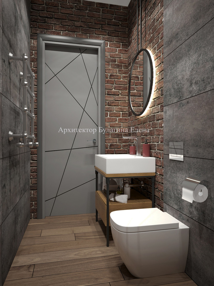 Интерьер спальни с ванной комнатой в стиле лофт