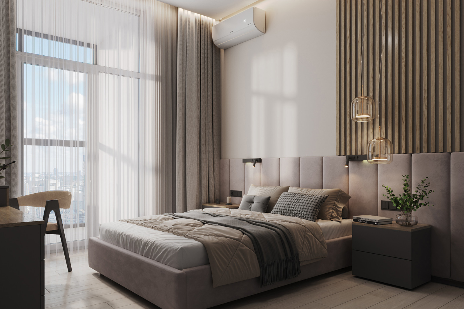 Уютная, современная спальня ЖК Сердце столицы