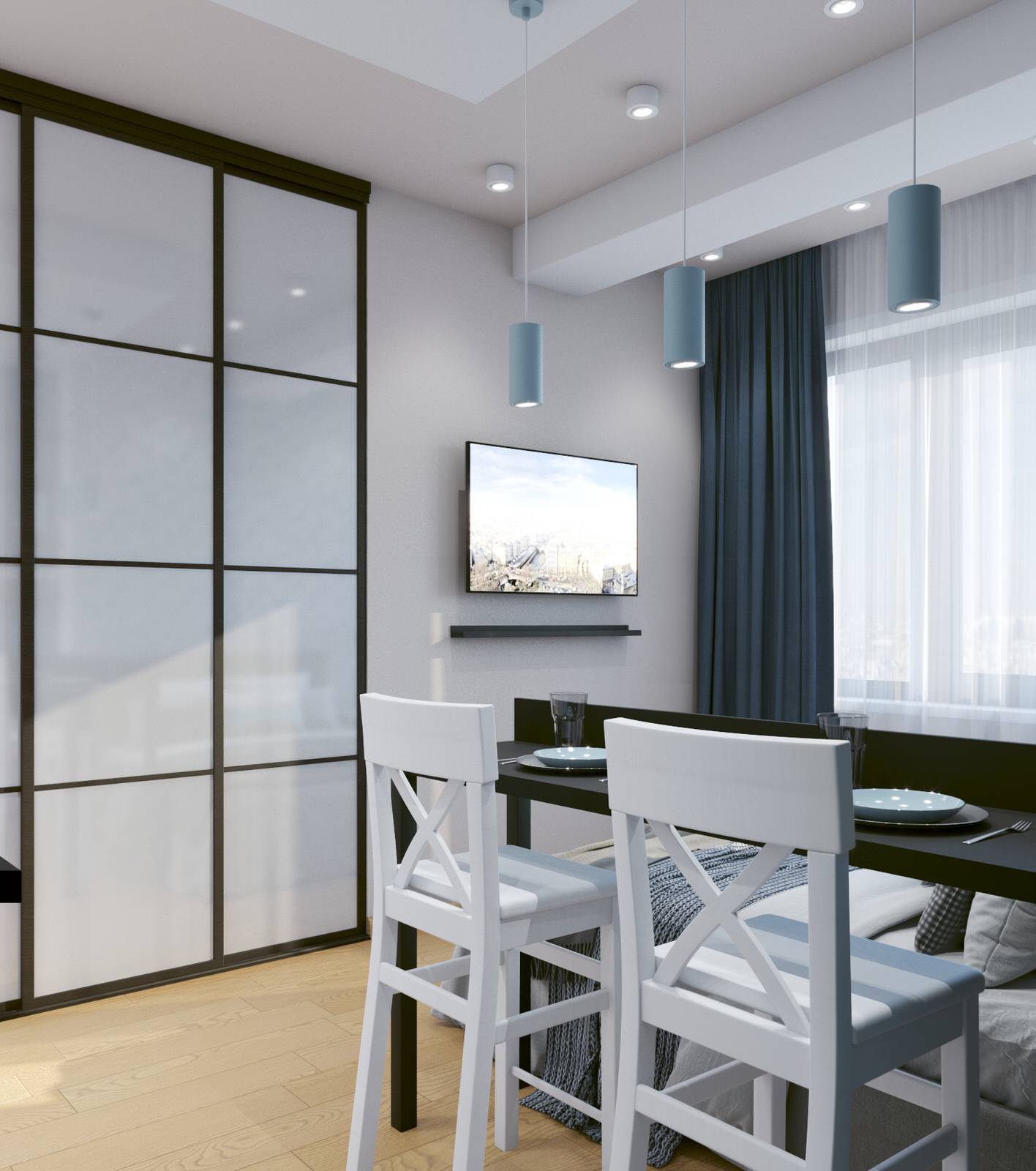 Синяя студия для краткосрочной аренды