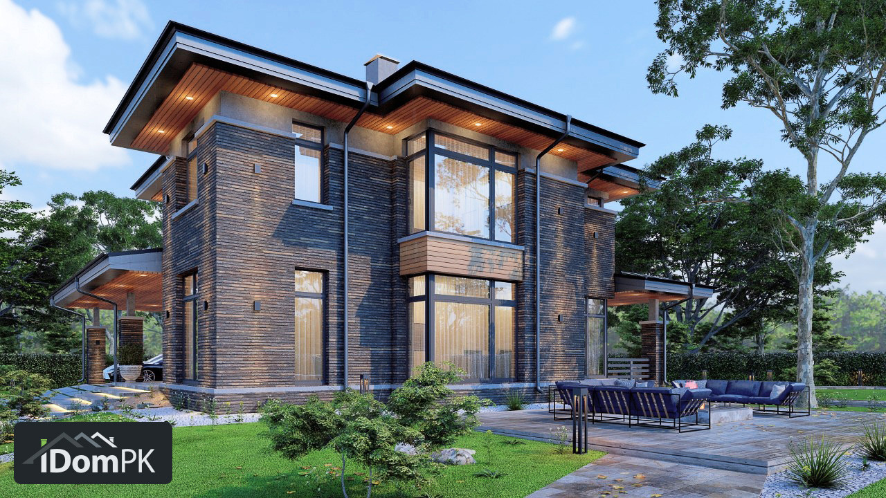 Проект двухэтажного дома в стиле Райта