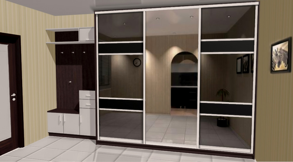Проект трехдверного шкафа-купе с угловым завершением в виде открытой вешалки и т