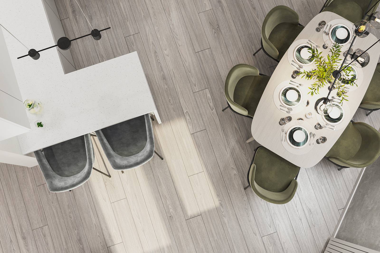 Кухня столовая в стиле минимализм в серых тонах