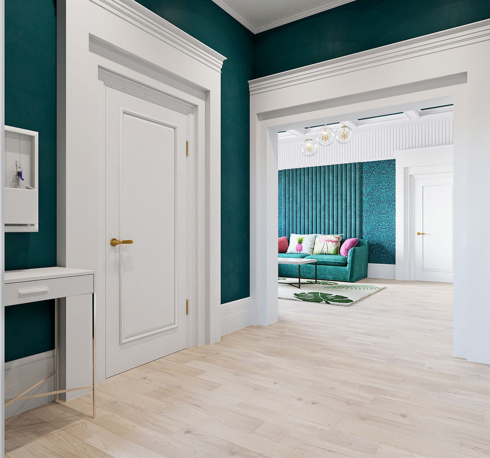 Гостиная с высокими потолками