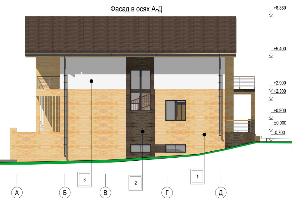Двухэтажный дом на склоне