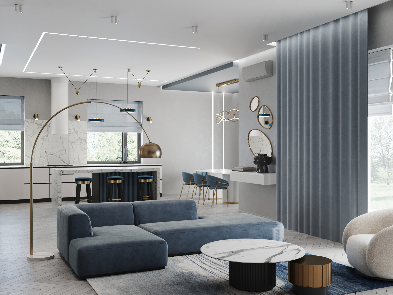 Дизайн-проект дома в голубых тонах