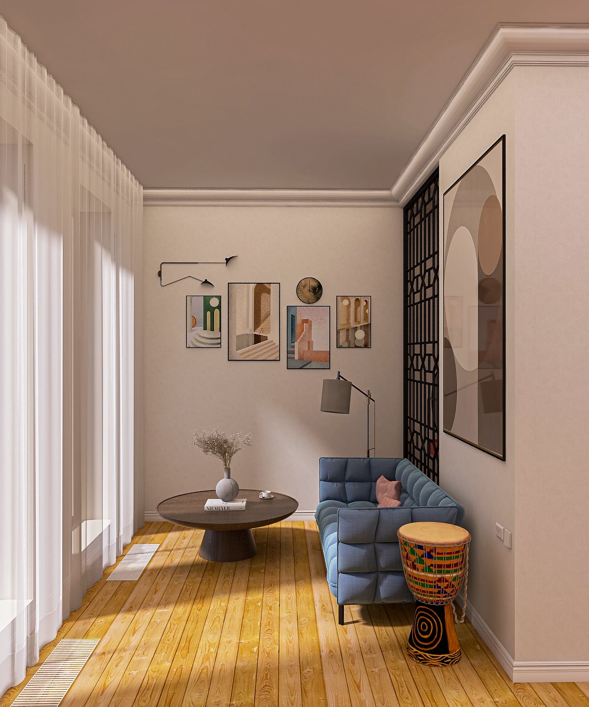 Второй диван выделен для посиделок у окна, горячего чая и чтения