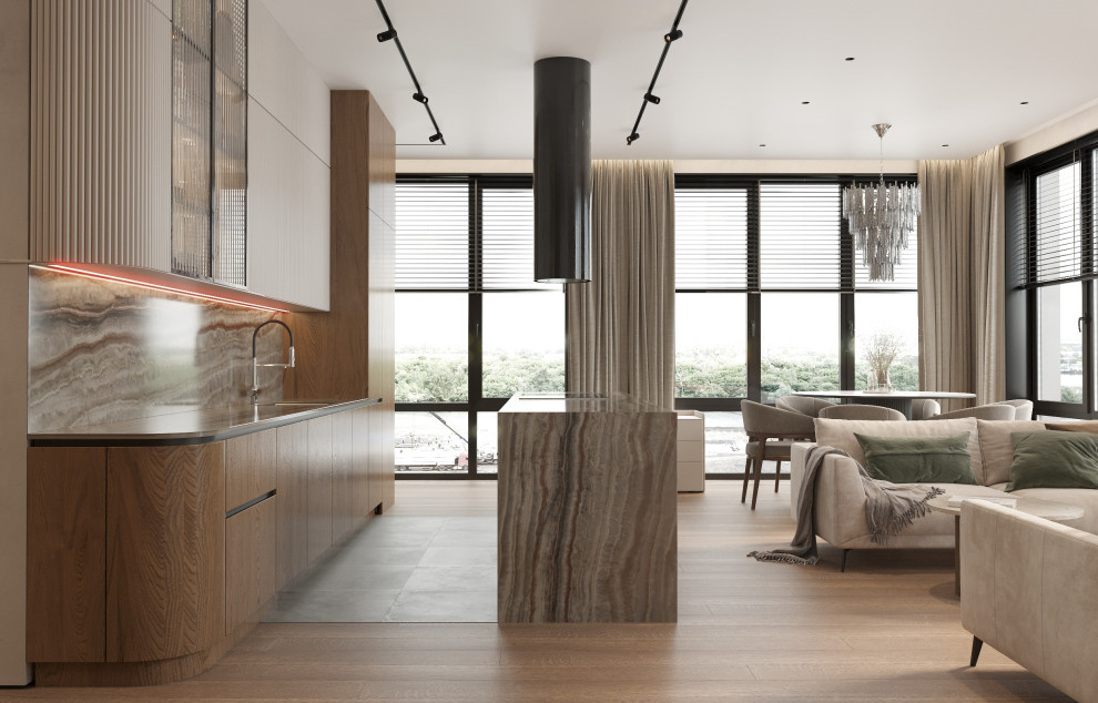 Интерьер видовой квартиры с террасой