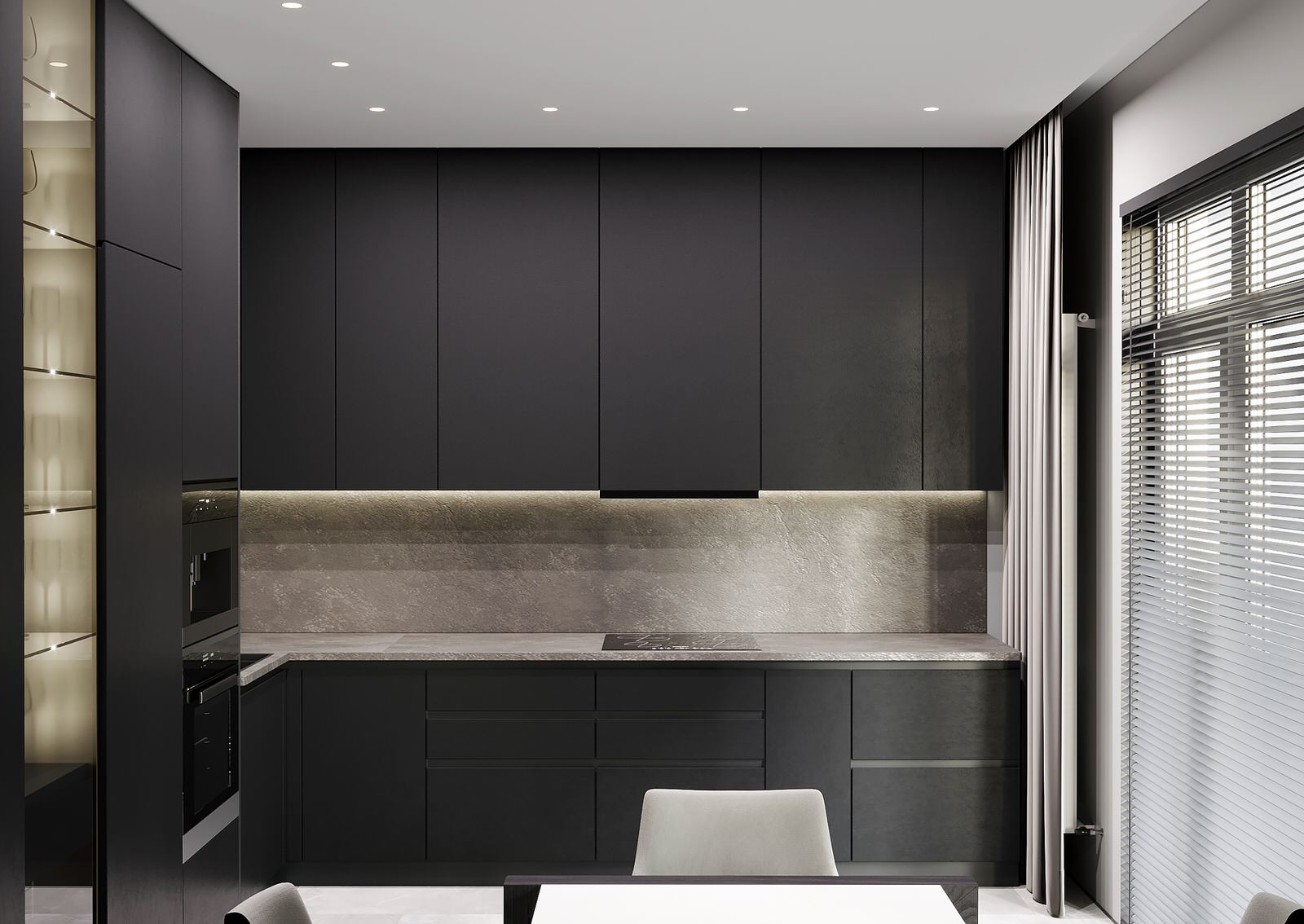 Гостиная-кухня в квартире для молодой девушки в ЖК "Лесопарковый"