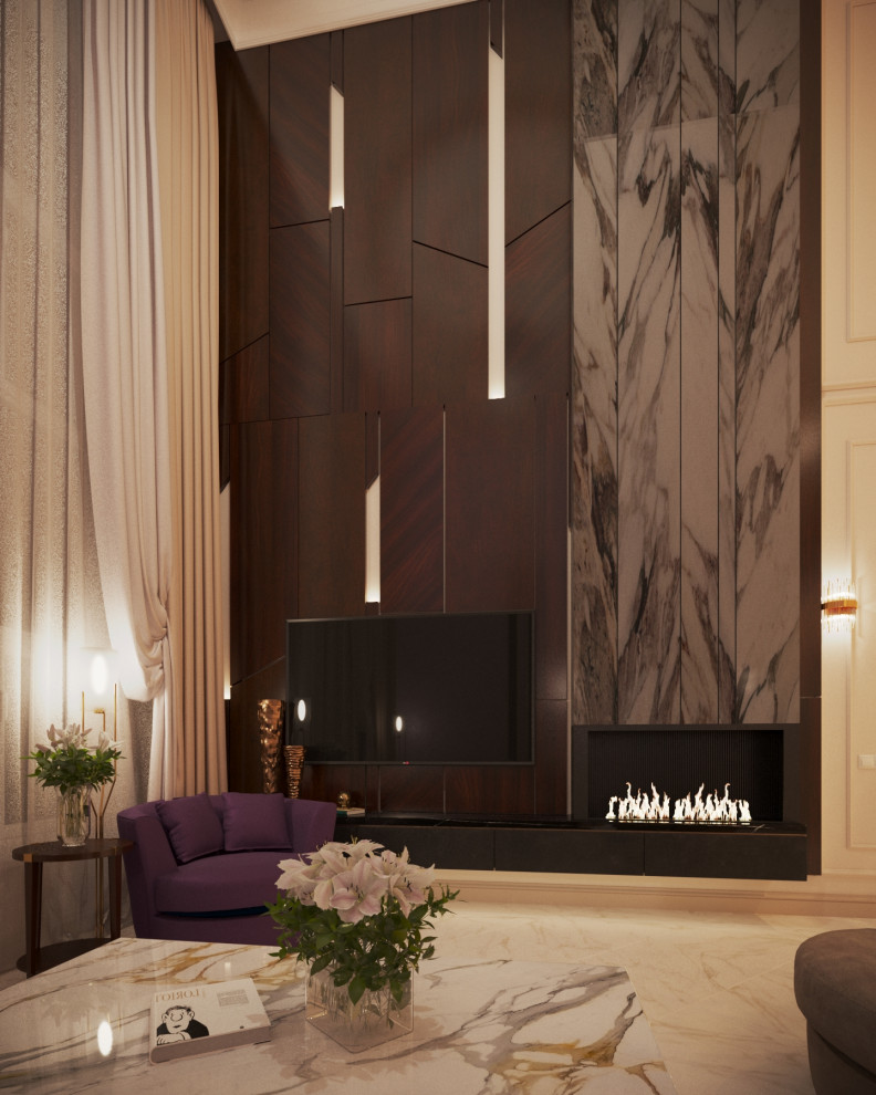 Дом 200 кв.м. _современная классика_ Гостиная с двухсветным пространством