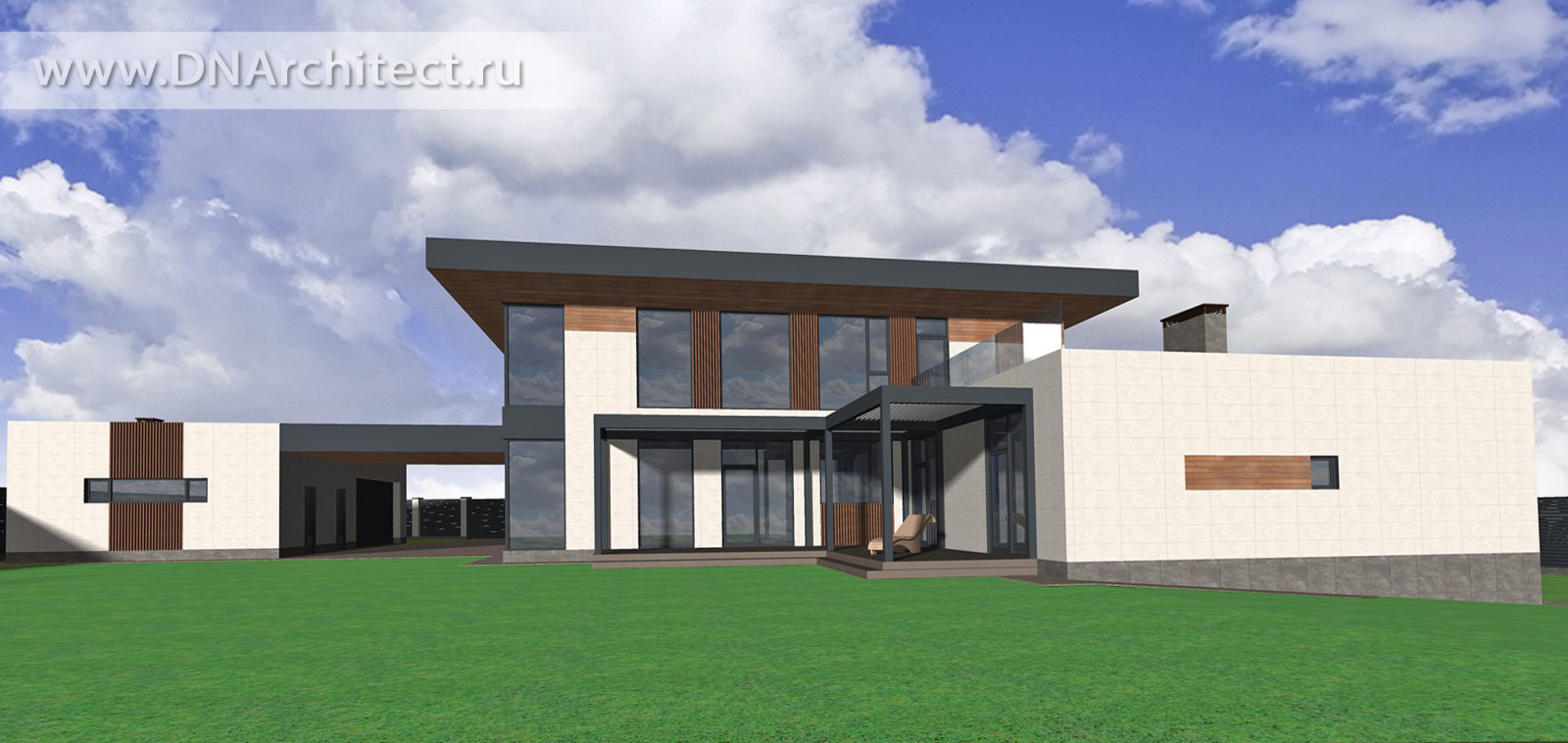 Проект современного дома с баней и гаражом в Подмосковье 2022