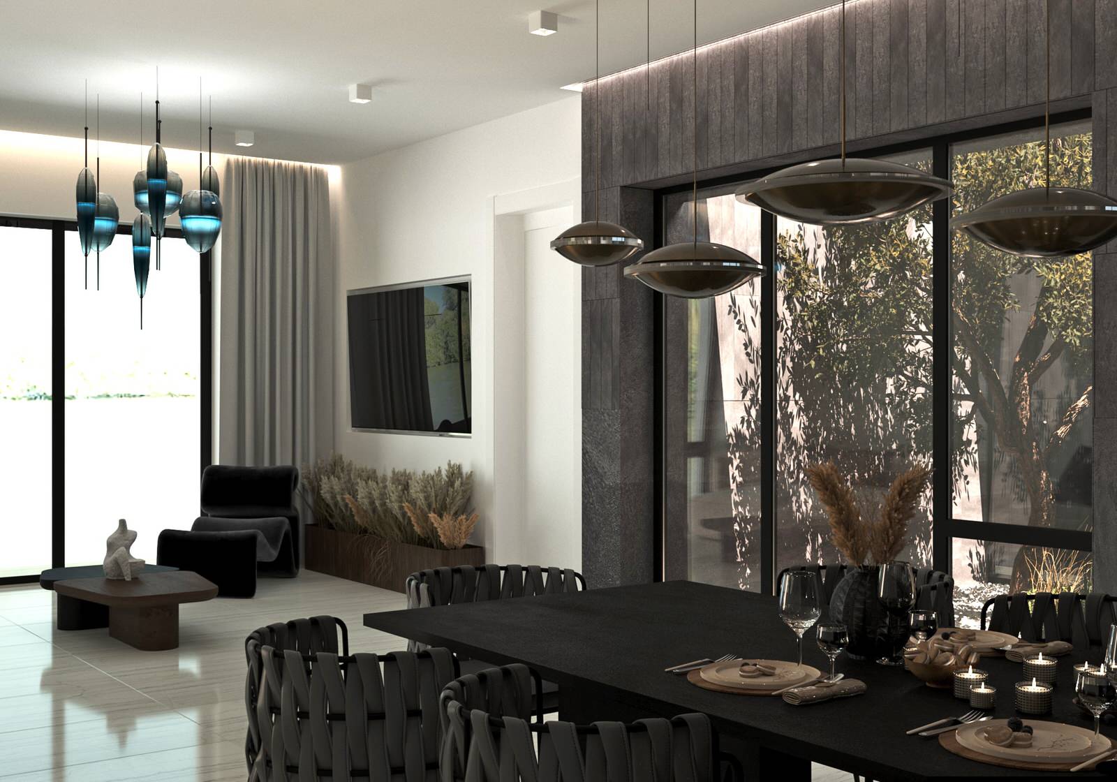 Апартаменты с деревом в центре номера