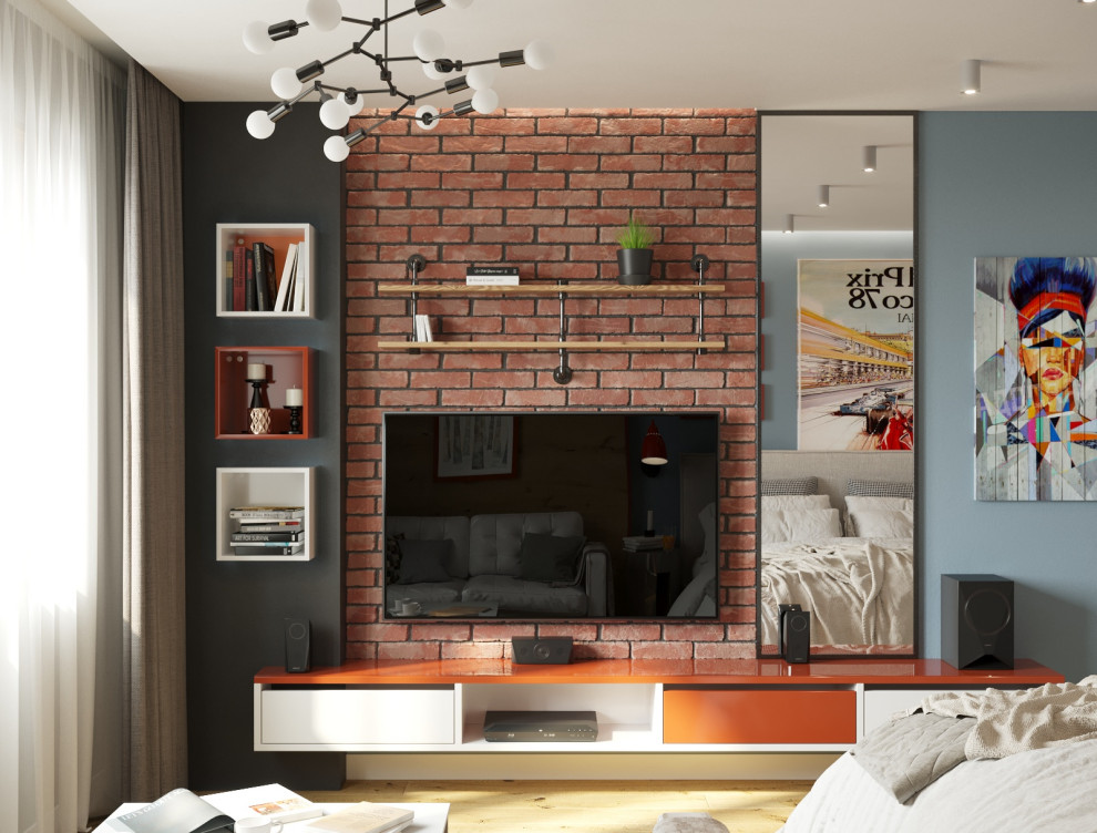 Брутальный, но нежный лофт в интерьере спальни-гостиной