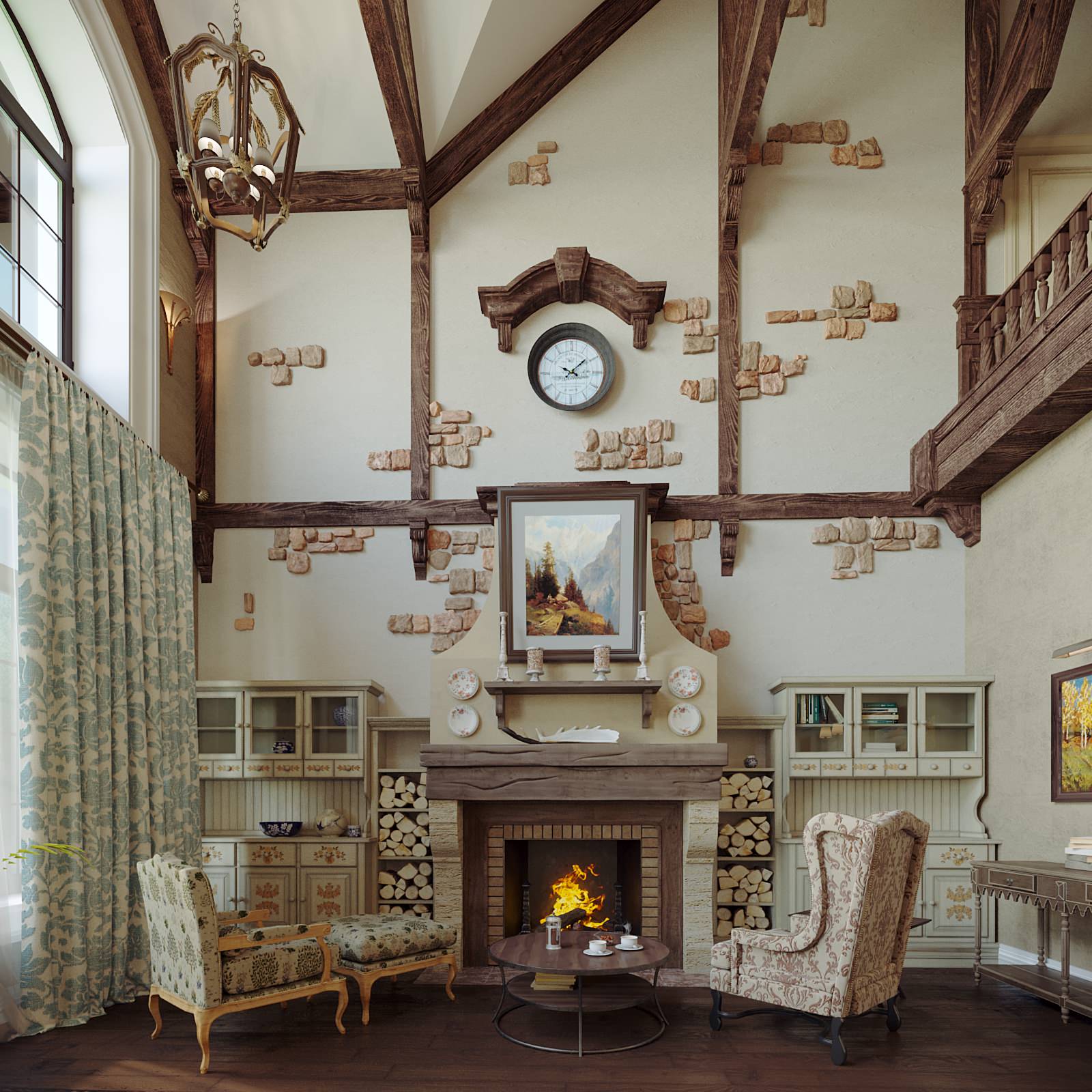 Гостиная с камином