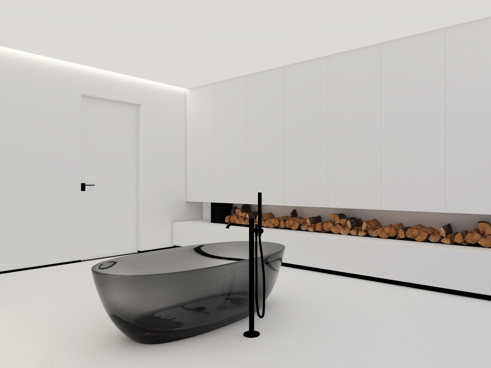 Представляем вам наш проект ванной комнаты с камином и панорамным зеркалом. Глав