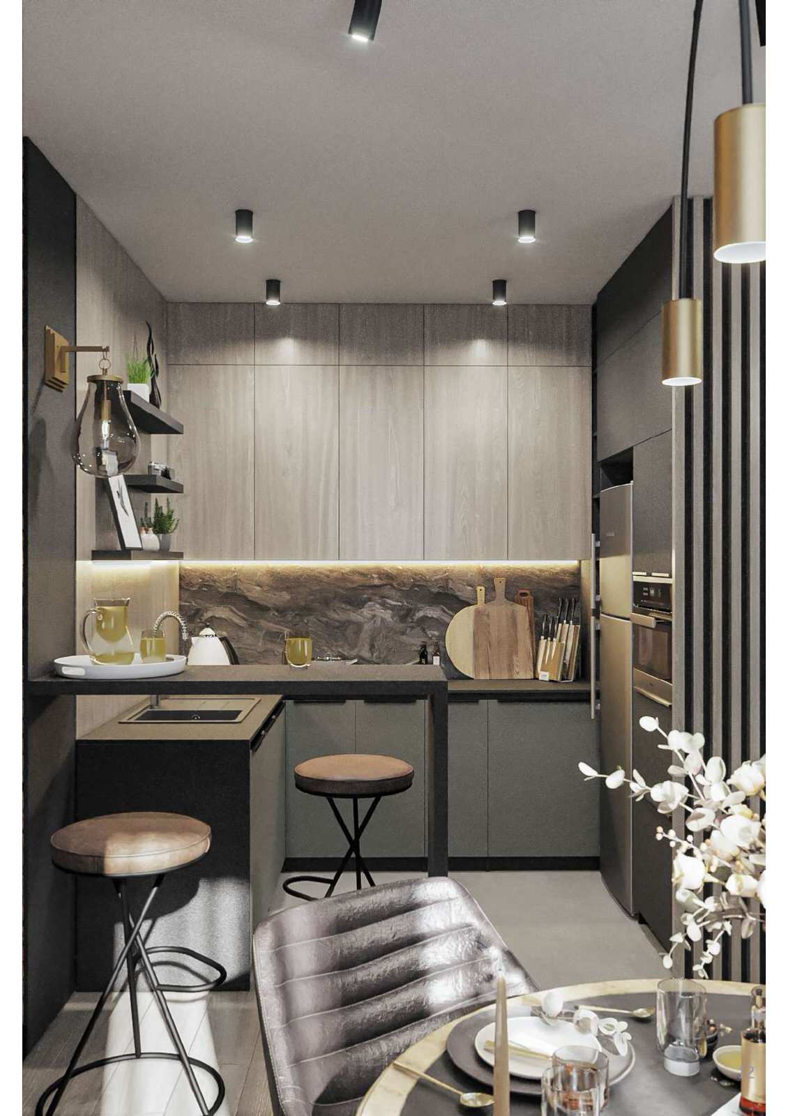 квартира в современном стиле в темных оттенках