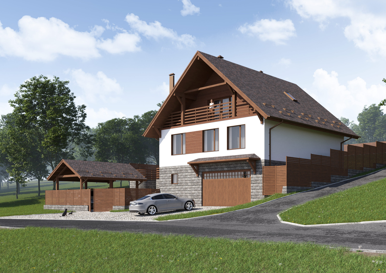 Проект 3-этажного 5-комнатного мансардного дома в стиле шале