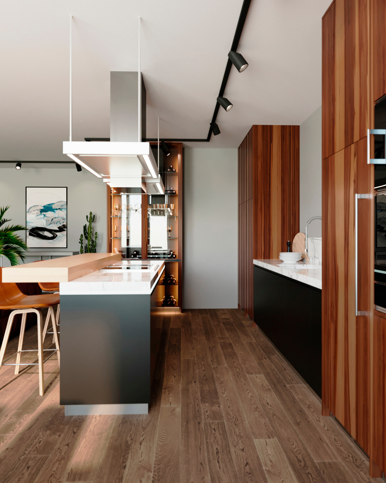 Современная Кухня-гостиная в природных тонах и фактурах