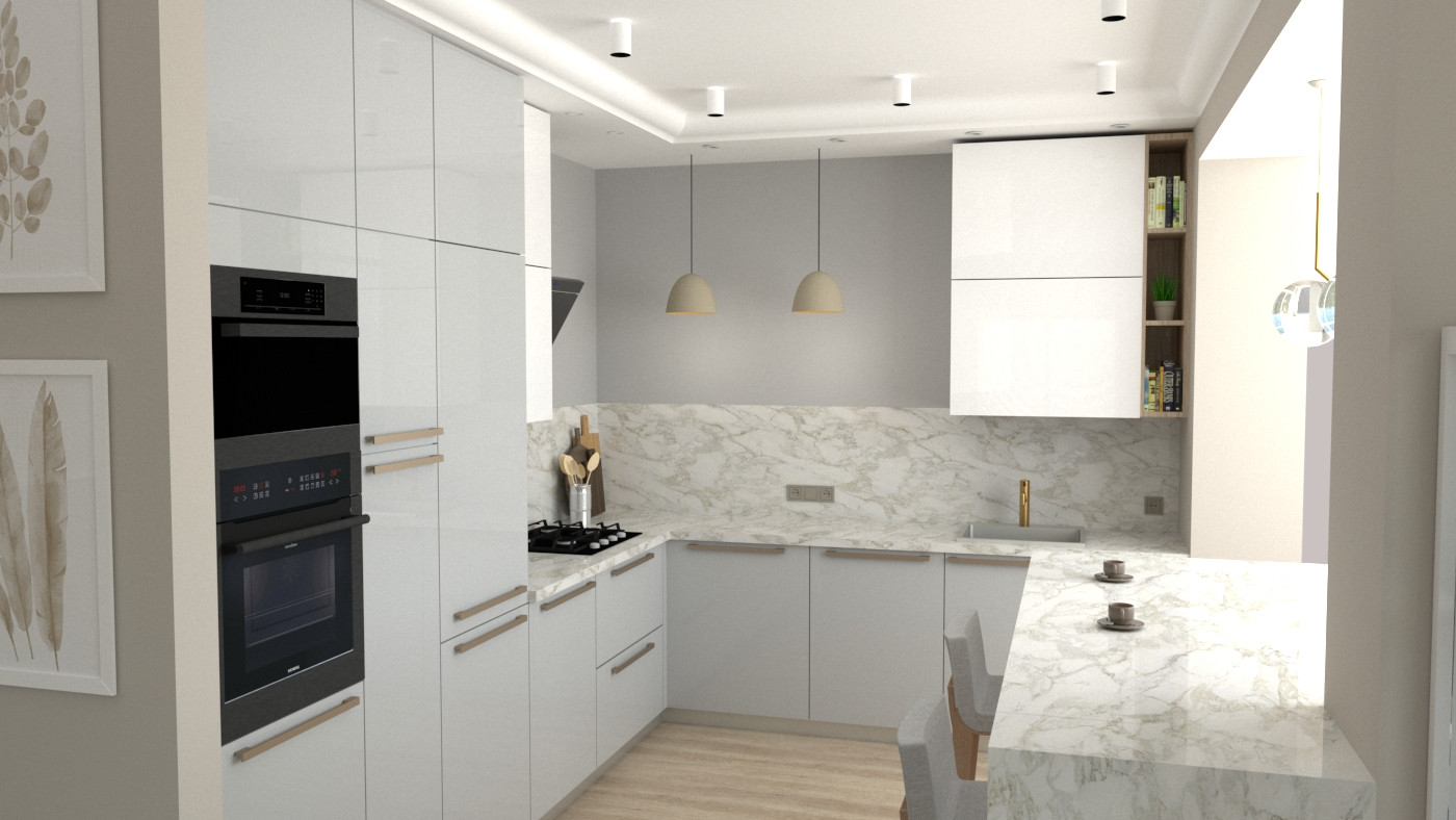 Кухня-гостиная с видом на овраг