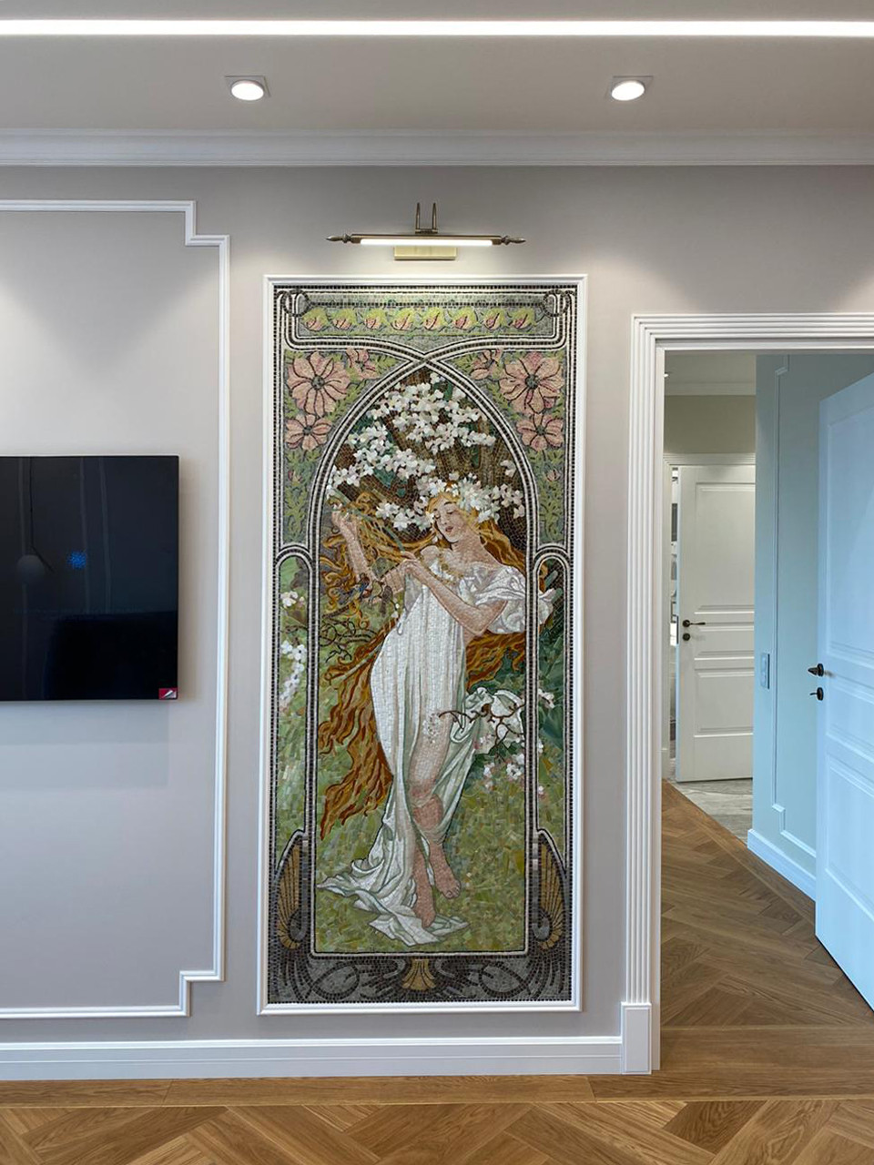Artistic mosaic based on paintings by Alphonse Mucha "Seasons. Spring"