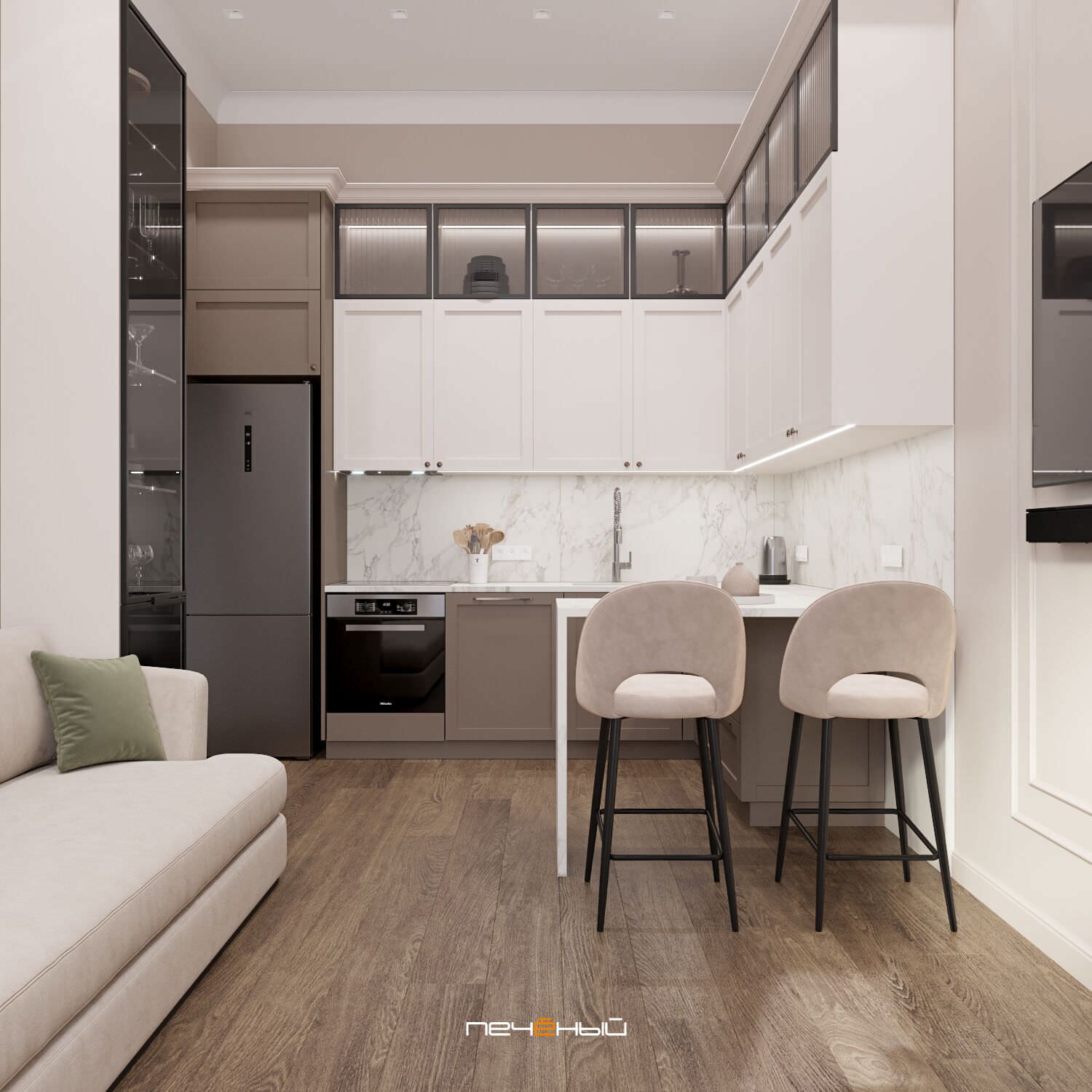 2024 Дизайн 4-комн. квартиры 90 м² в стиле неоклассика, Москва, ЖК GreenPark