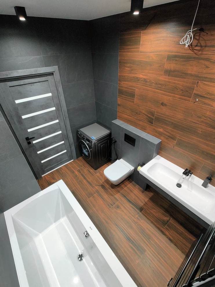 Дизайнерский ремонт ванной комнаты в темных тонах