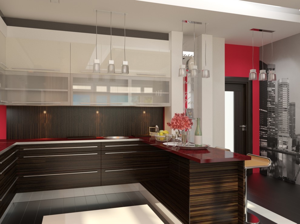 Интерьер загородного дома с красными акцентами