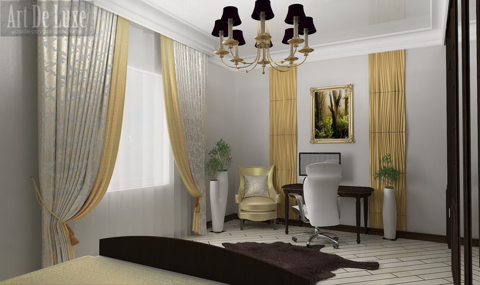 "Иней с золотом", спальня с рабочим местом