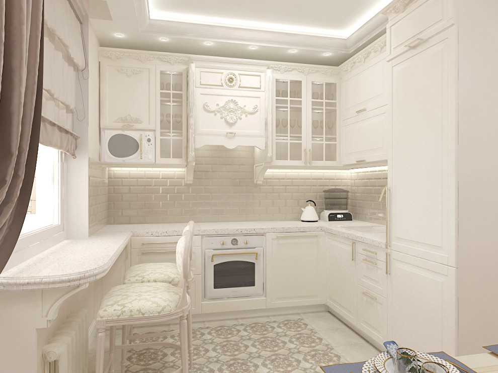 ЖК "Ленинградский", кухня в стиле русский ампир с барной стойкой