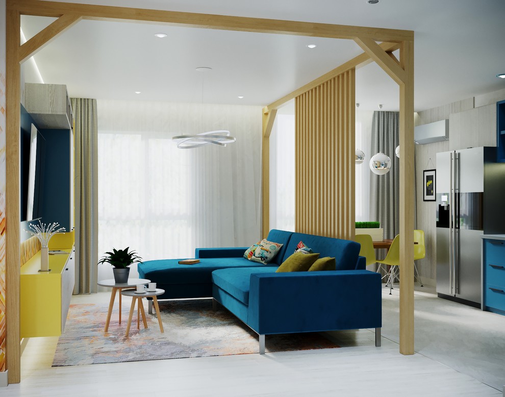 Обложка проекта: Гостиная с синим диваном