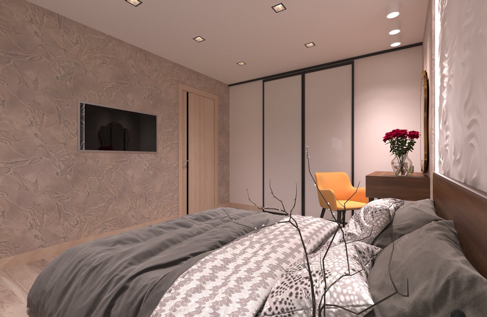 Дизайн-проект интерьера спальни и лоджии в современном стиле