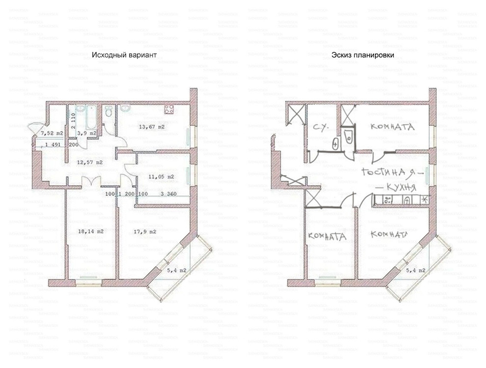 Идеи перепланировки для многокомнатных квартир