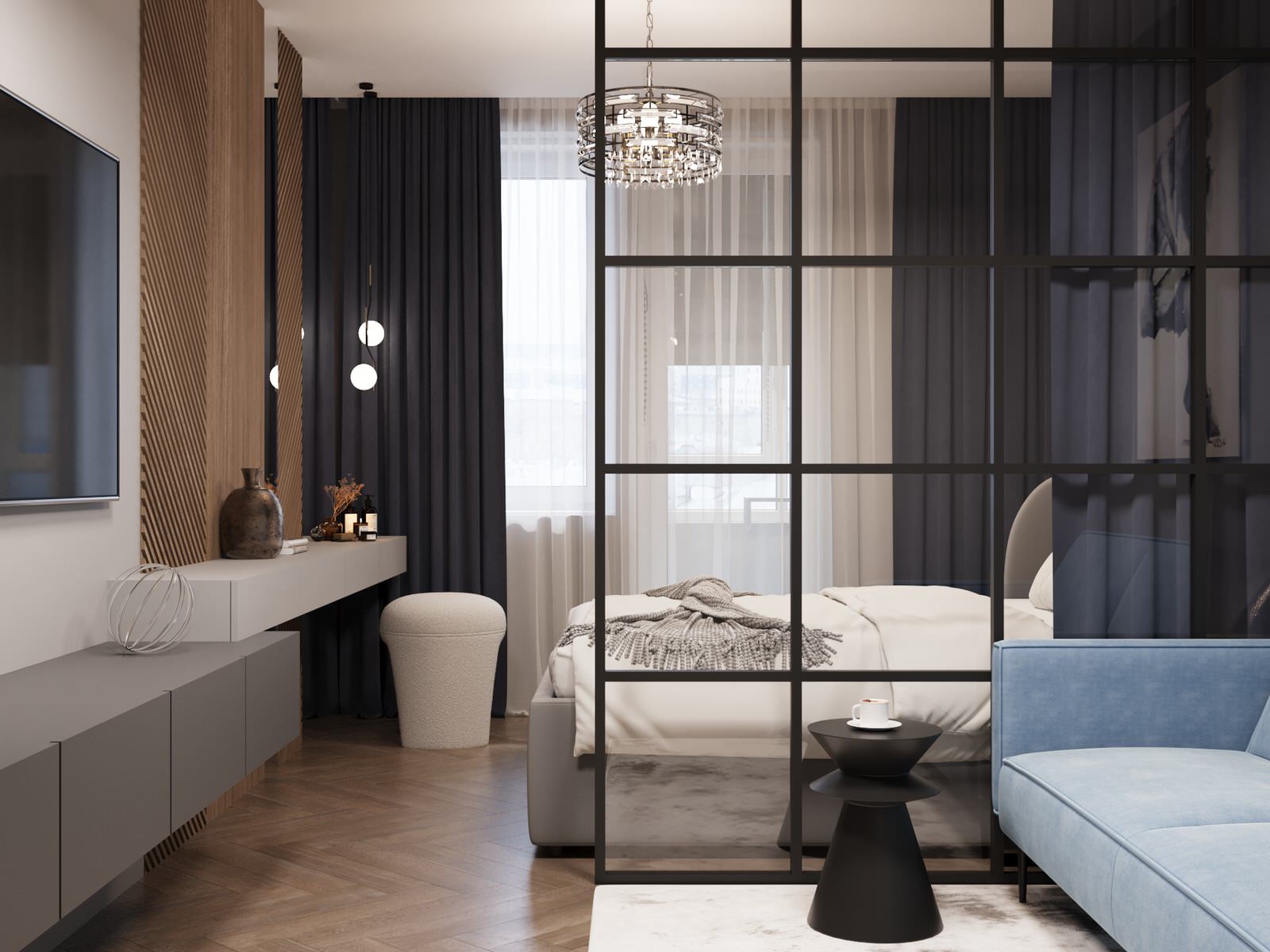 Спальня. ЖК "Гринсайд". Квартира-студия 38 м²