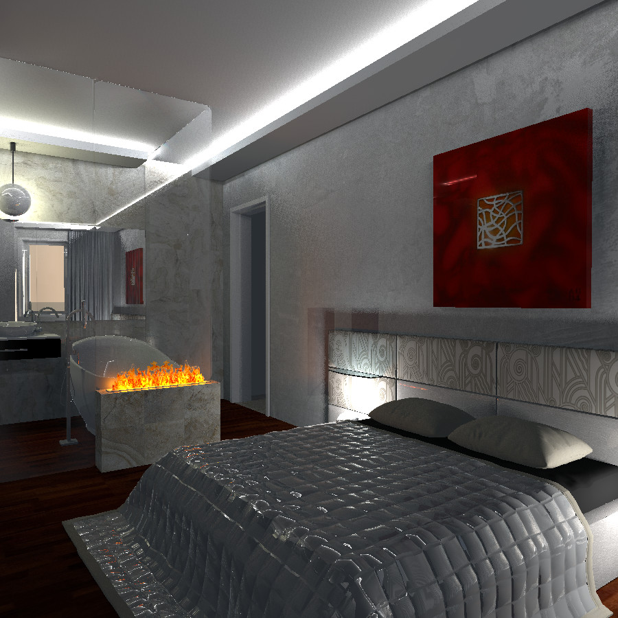 Спальня и ванная для молодой супружеской пары