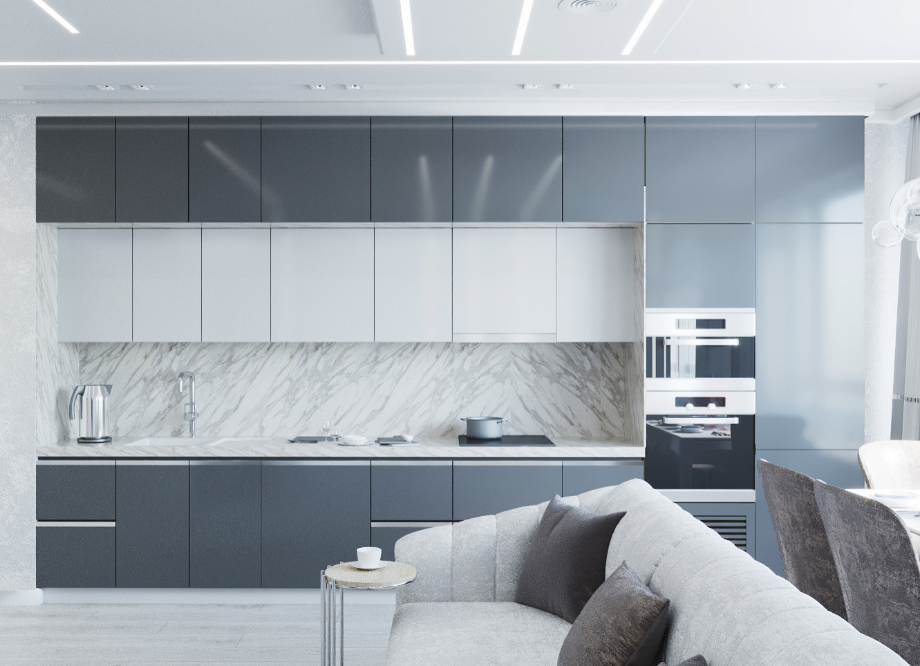 Кухня гостиная с функциональной подсветкой