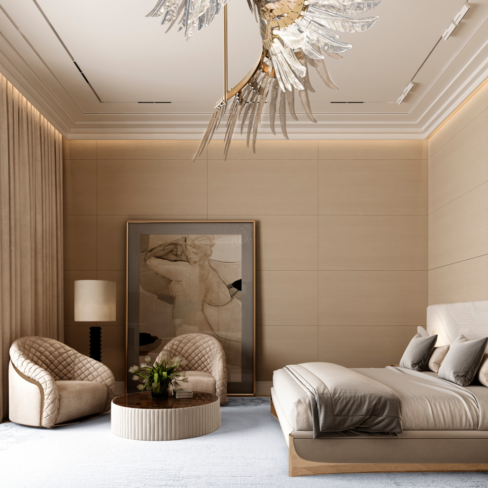 Мастер-спальня в частном доме с бассейном