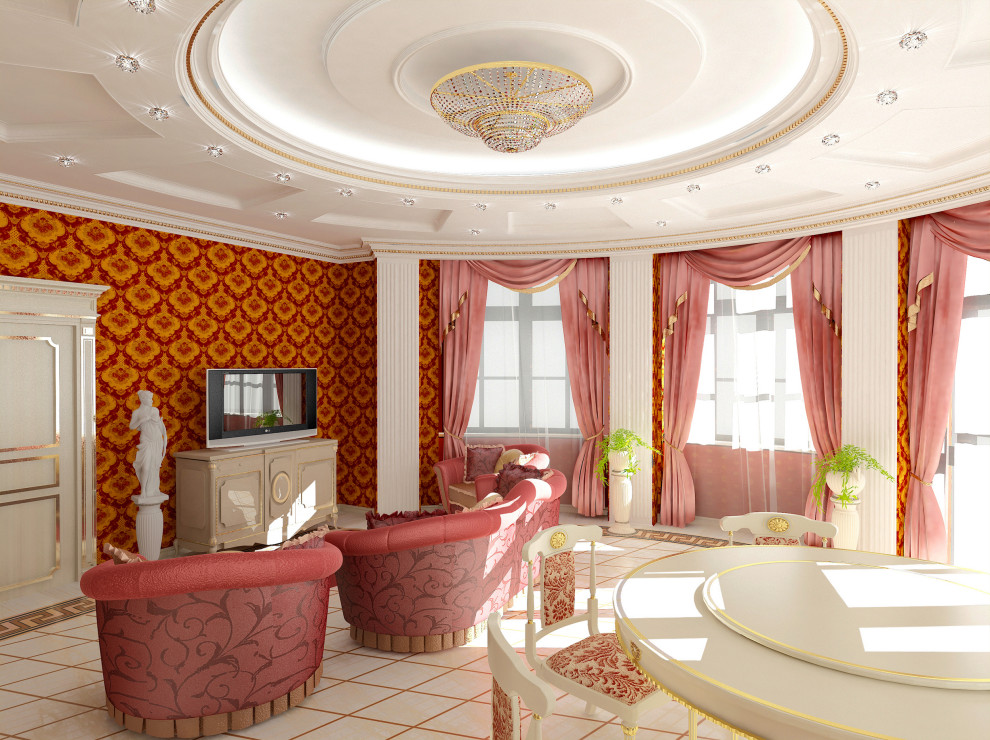 Обложка проекта: Гостиная-кухня дома, расположенного в городе Гудермес.