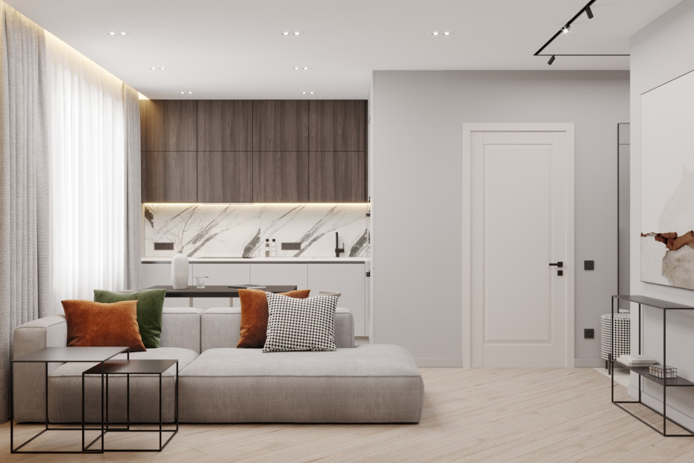 Обложка проекта: Дизайн кухни-гостиной в ЖК Ньютон