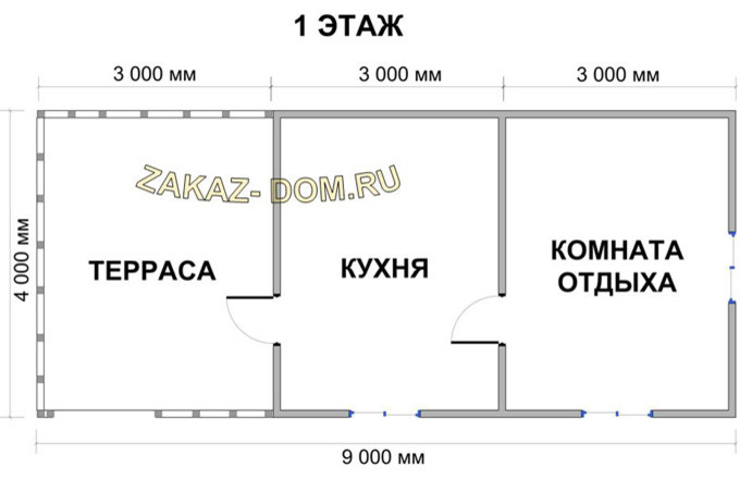 Одноэтажный Дом из бруса (4х9 м) - Проект № Д-24