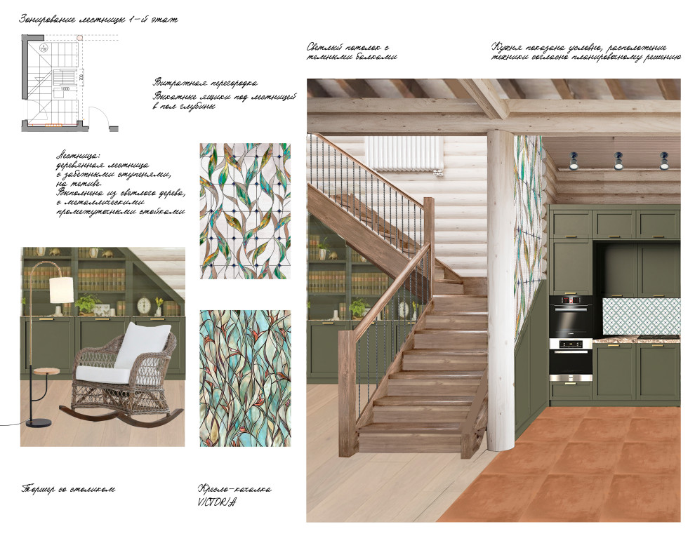 Концепт лестничного пространства первого этажа. Вариант 1