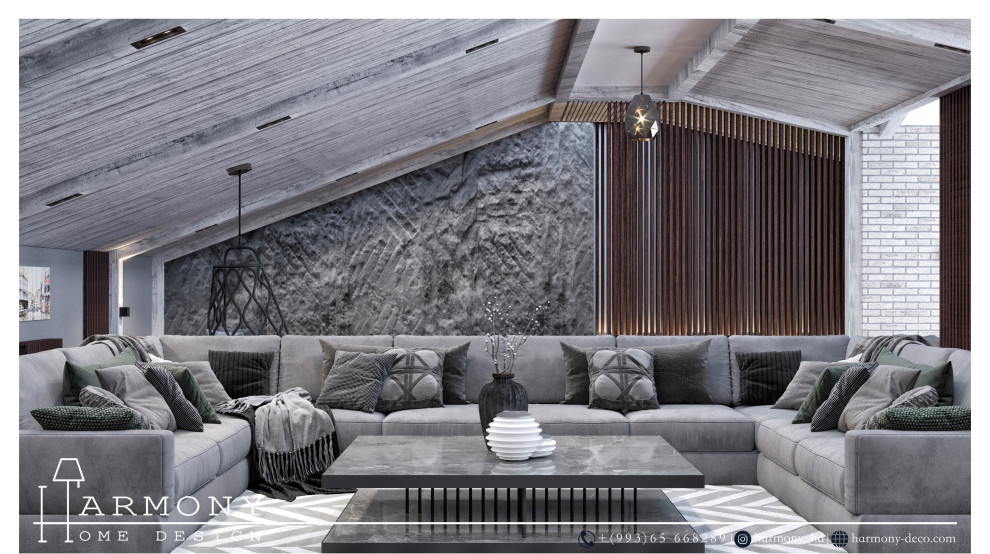 Дизайн проект мансарды в смешанном стиле модерн и лофт общей площадью 150 м2