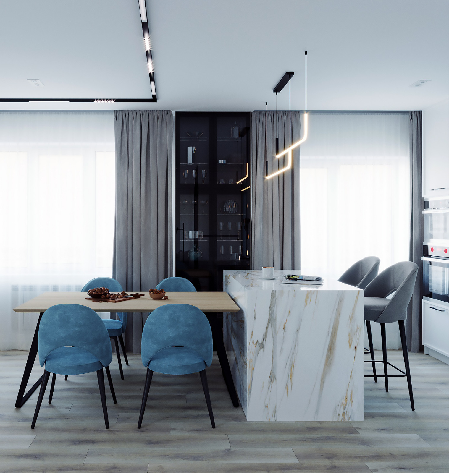 Гостиная с голубым акцентным цветом