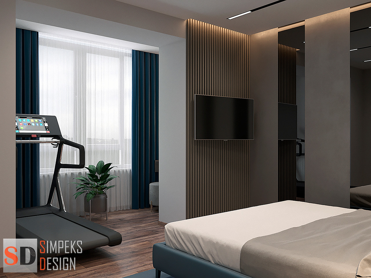 Wooden panel behind TV