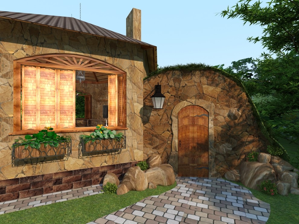 Беседка и погреб под холмом